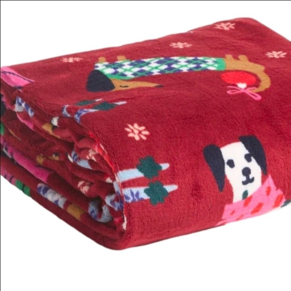 Vera Bradley Fleece Blanket Sock Set Dogs‎ Holiday Hounds Red Plush Cozy 50x80 - Picture 4 of 5